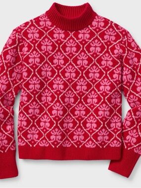 Duluth Women's Woolpaca Jacquard Mockneck‎ Sweater XL Red/Pink